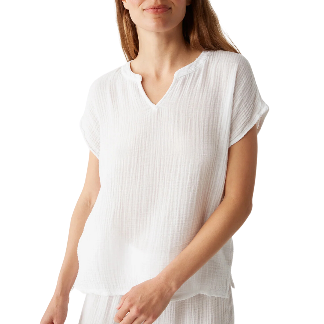 Naomi Split Neck Top in White