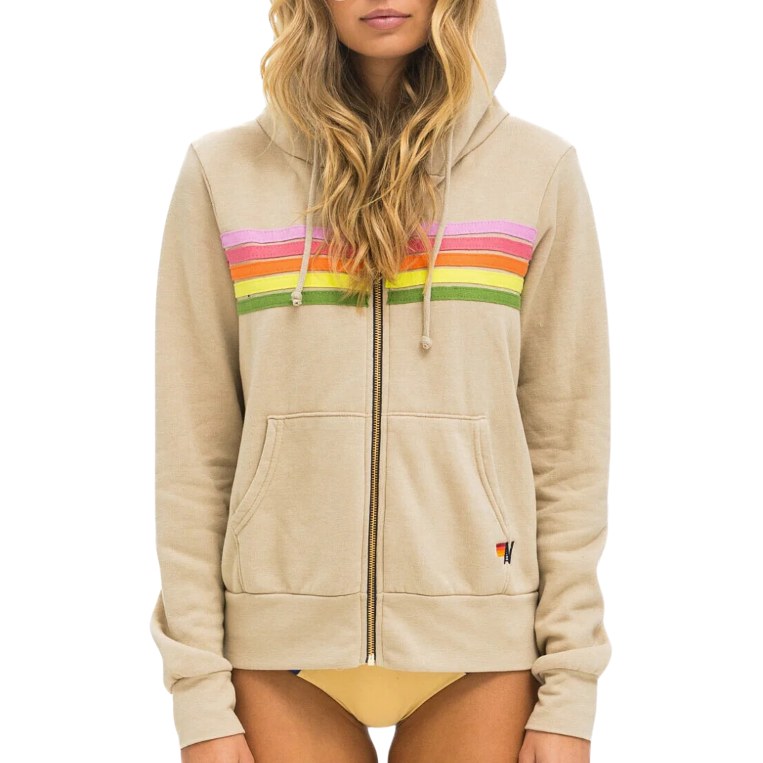 5 Stripe Hoodie in Sand/Pink/Green