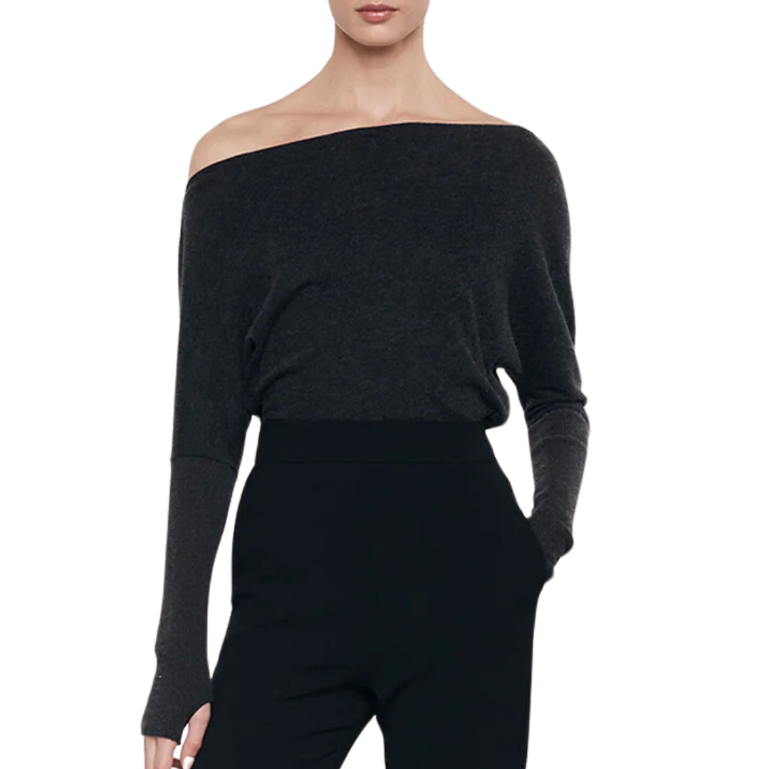 Cashmere Cuffed Off Shoulder L/S in Charcoal