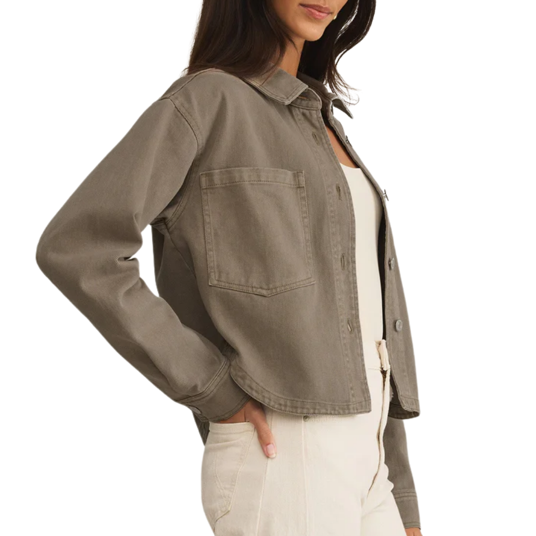 All Day Cropped Denim Jacket in Pebble Moon