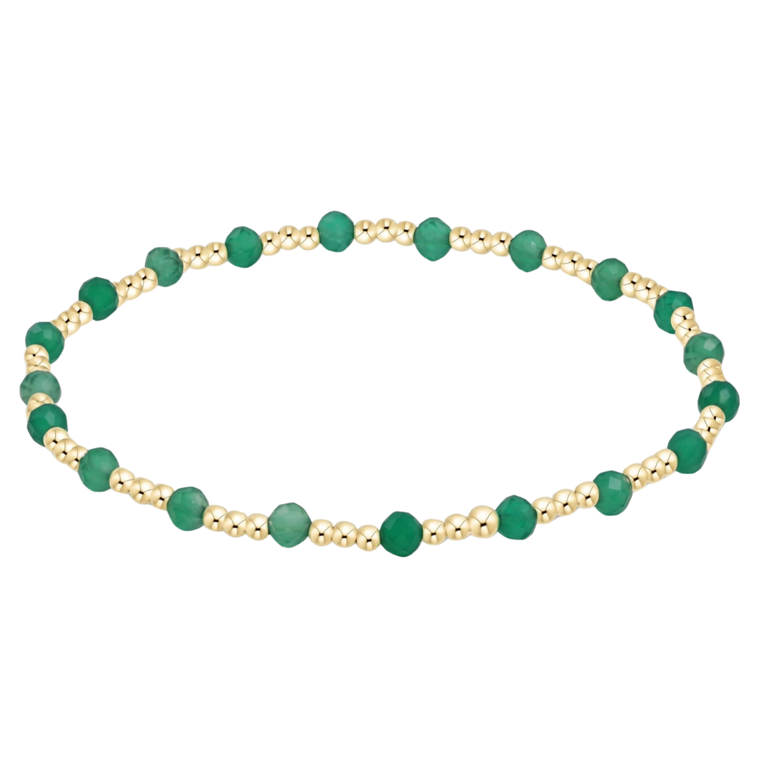 Gemstone Gold Sincerity Pattern 3mm Bead Bracelet in Green Onyx