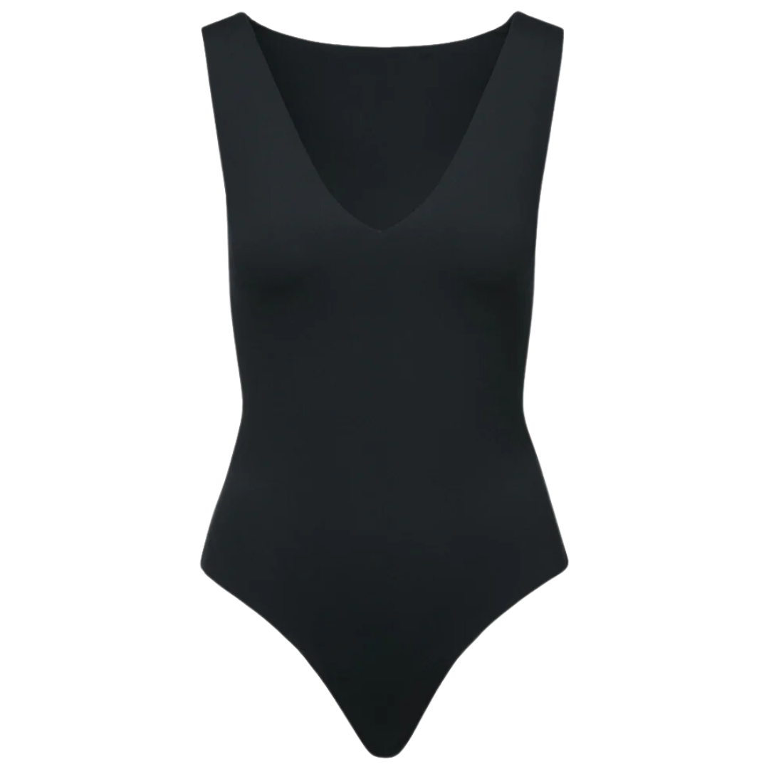 Neoprene Deep V Bodysuit in Black