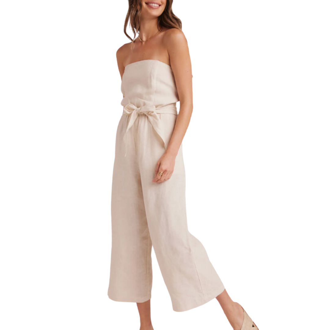 Strapless Smocked Back Jumpsuit in Samba Tan