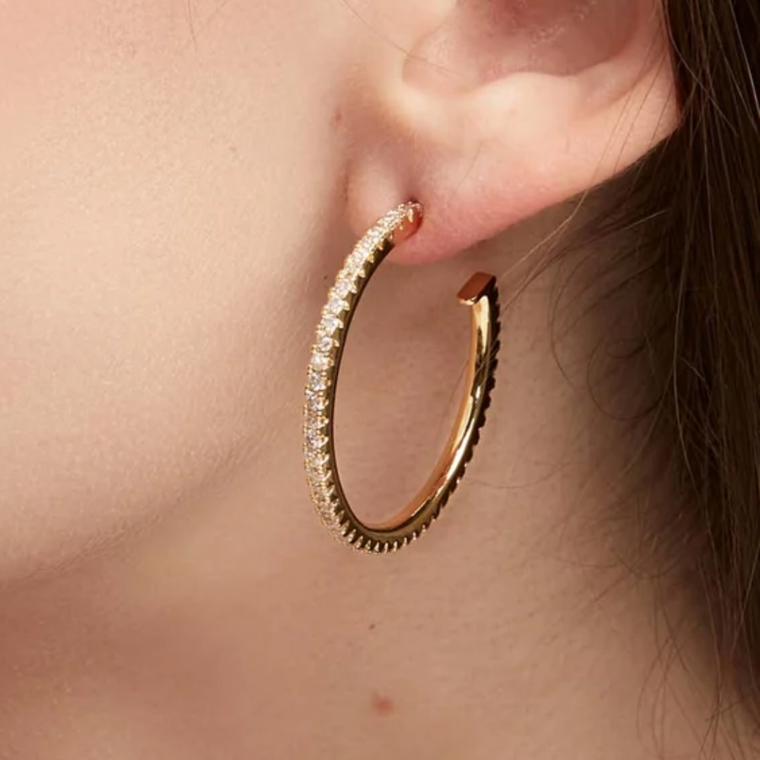 Medium Pavé Hoop Earring in Gold