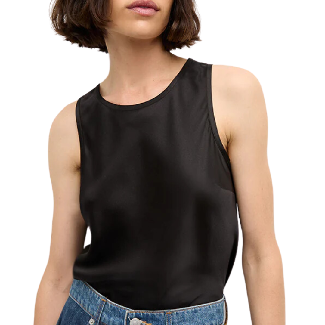 Sabrina Stretch-Silk Tank in Black