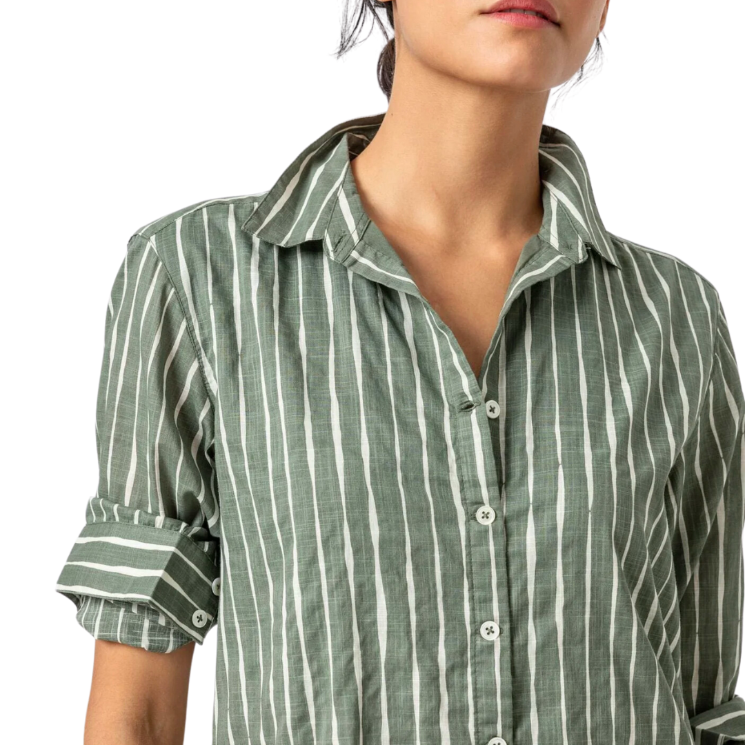 Long Sleeve Shirt Dress in Artichoke
