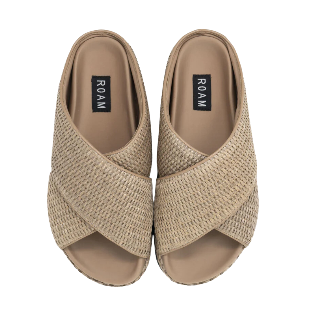 Cross Stack Raffia Platform Sandals in Natural