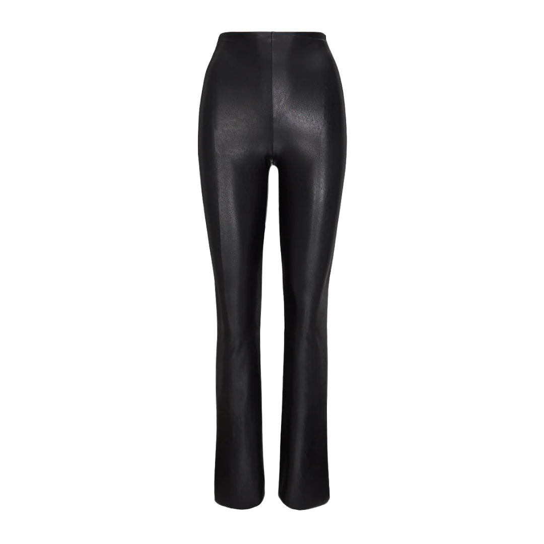 Faux Leather Flared Legging in Black