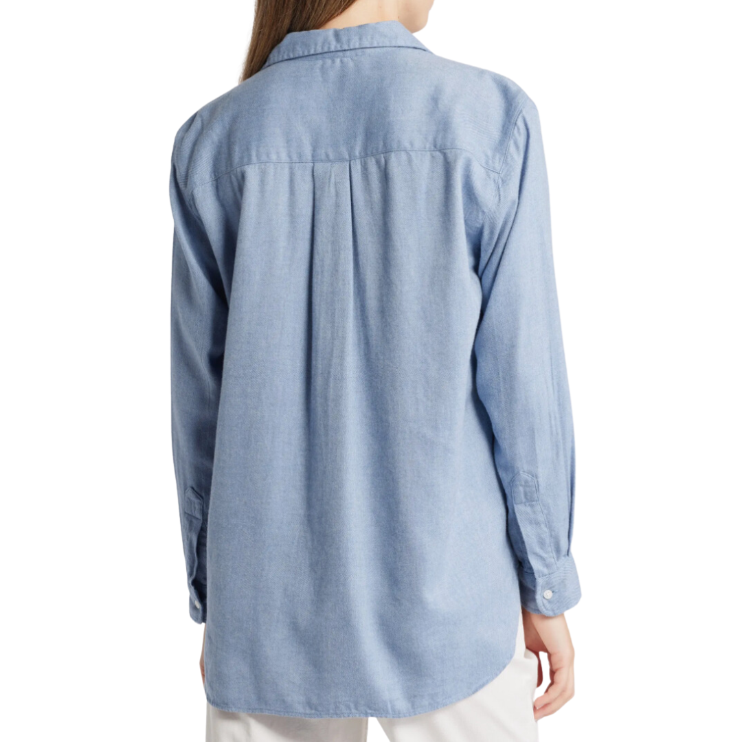 Joedy Boyfriend Button-Up Shirt in Italian Flannel Blue Herringbone