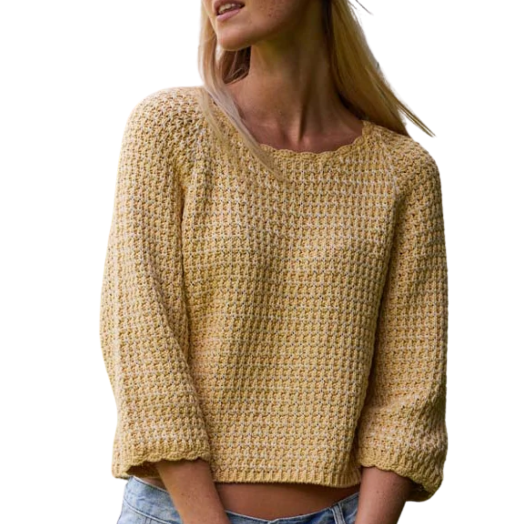 Chunky Tape Cotton Blend Textured Crew Pullover in Banana Yellow