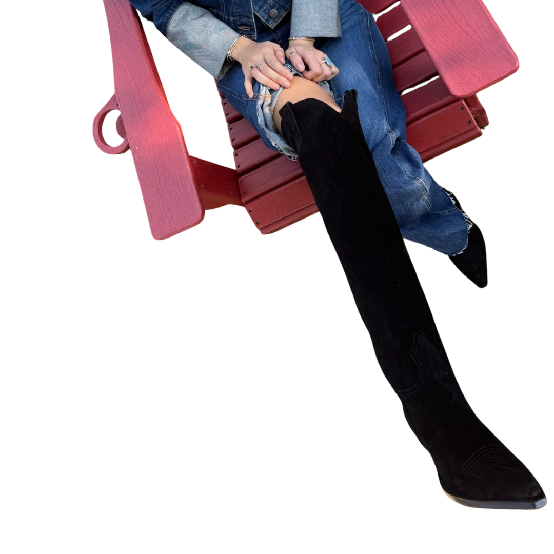 Suede Knee Boots in Black