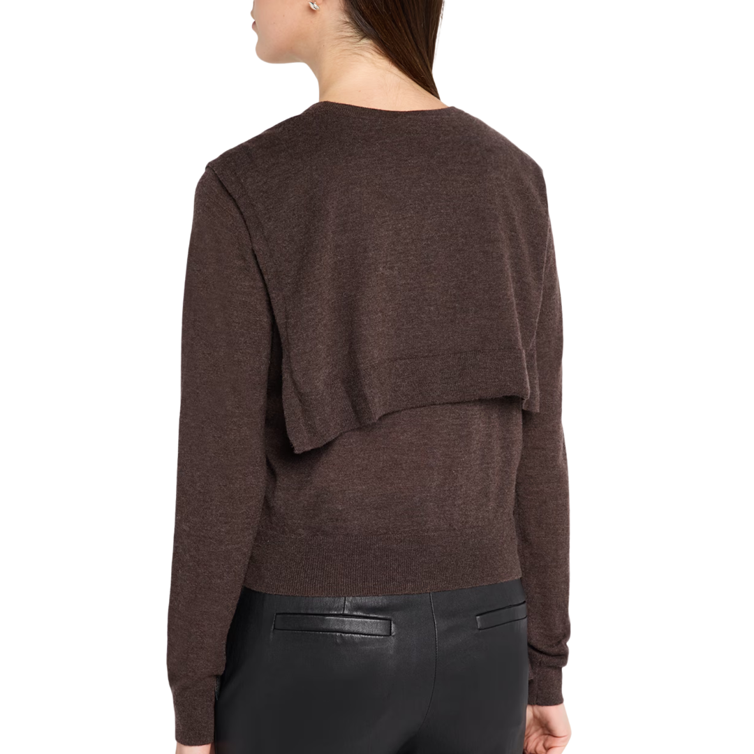 Long Sleeve Crew W/ Faux Tie Sleeves in Teak