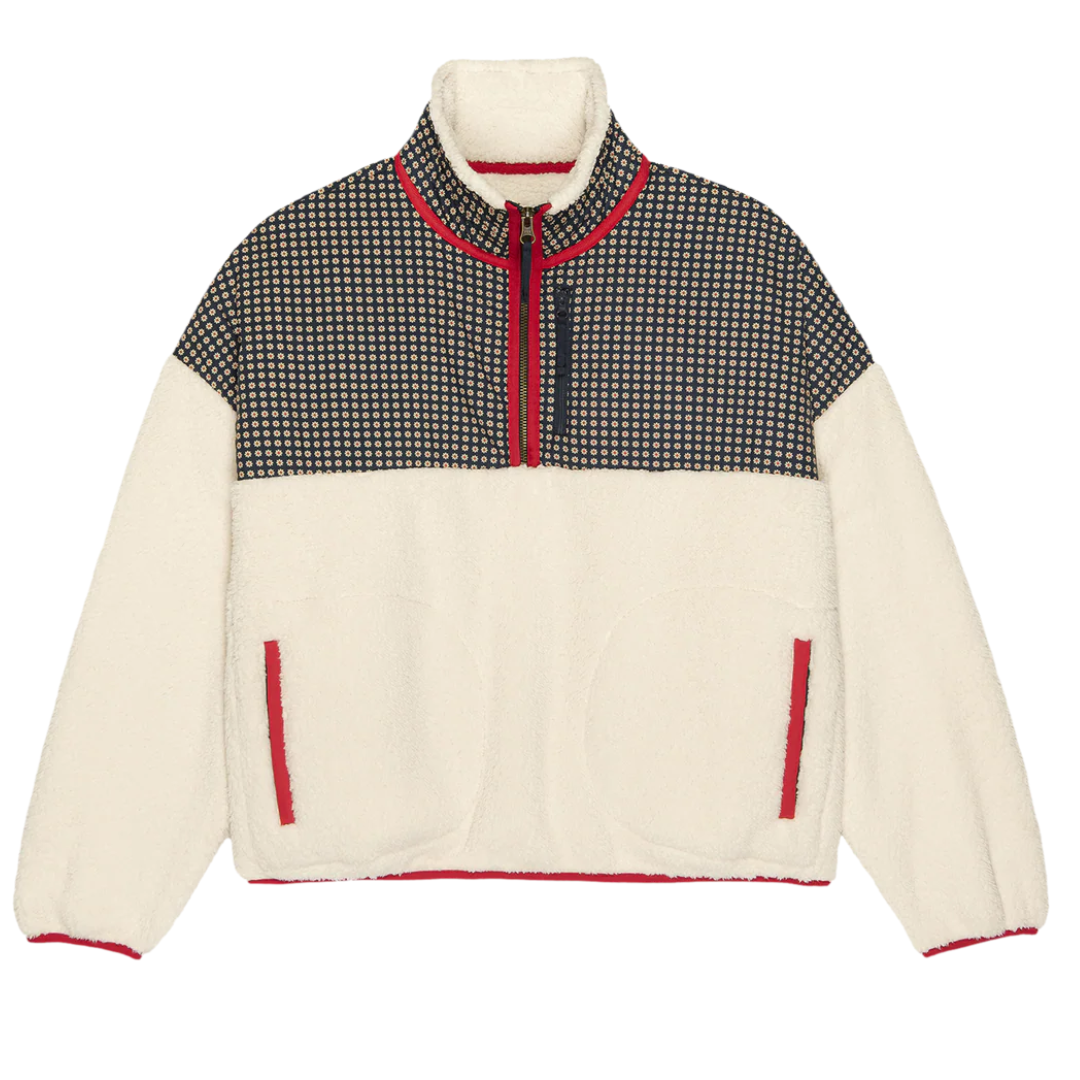 Print-Mix Plush Terrain Half-Zip in Mini Frosted Daisy & Cream