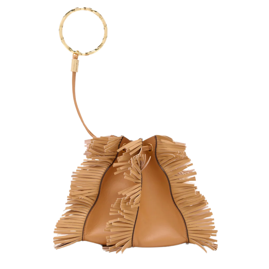 Adria Pleated Wave Pochette in Almond Fringe