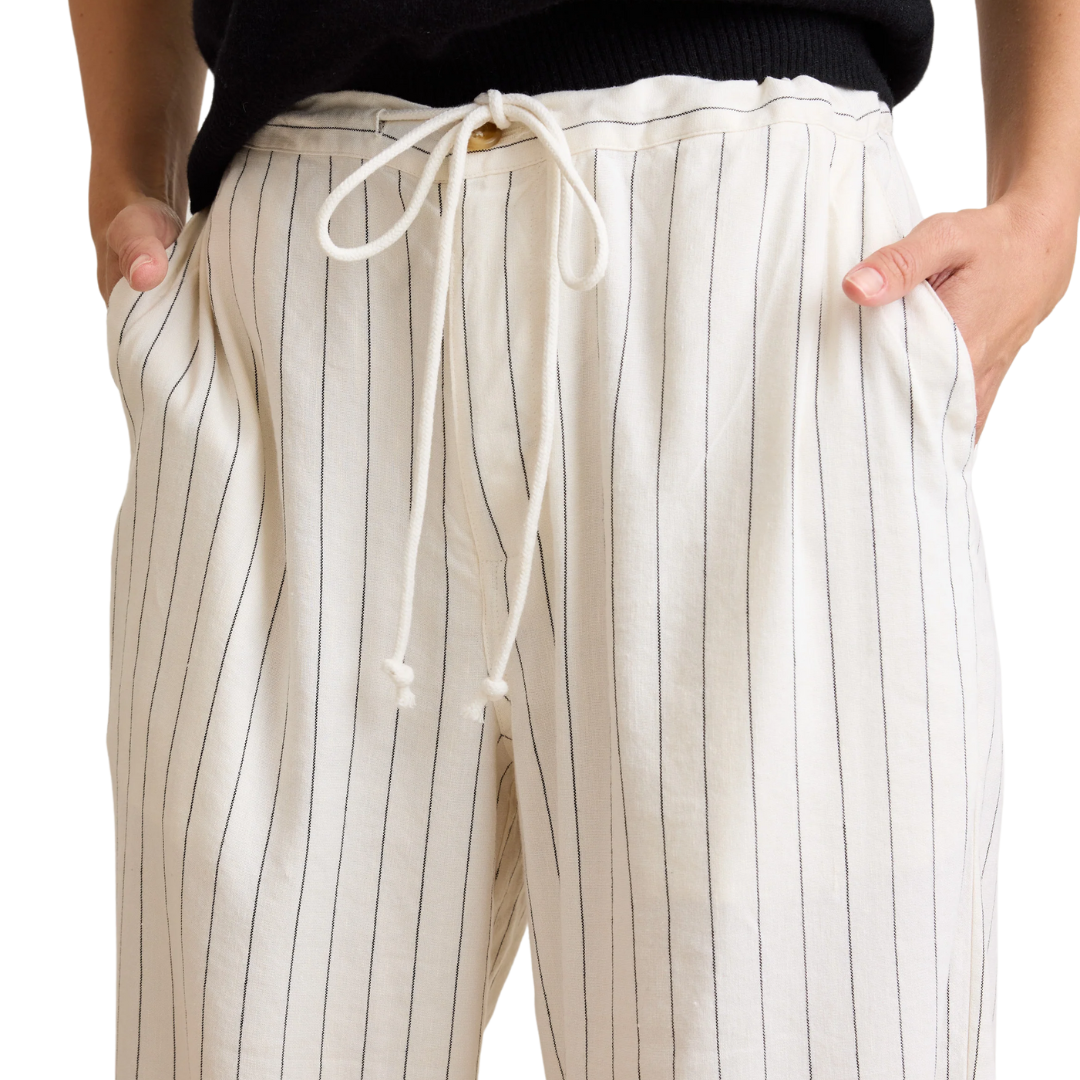Brynn Tie Front Pant in Ivory & Black Stripe