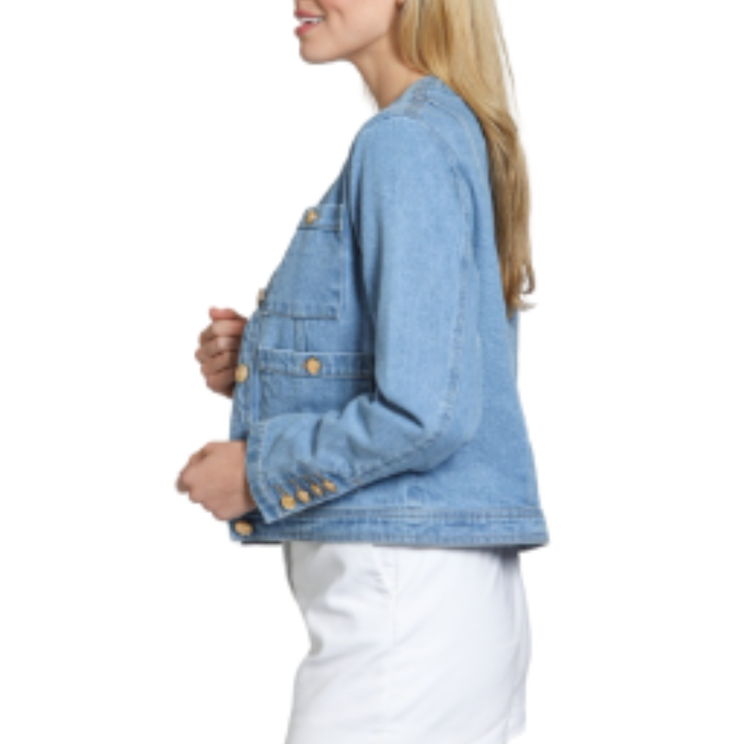 Collarless Jacket in Light Indigo