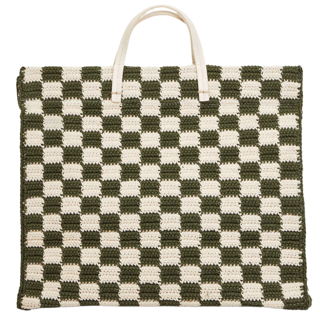 Summer Simple Tote in Olive/Cream Crochet Checker
