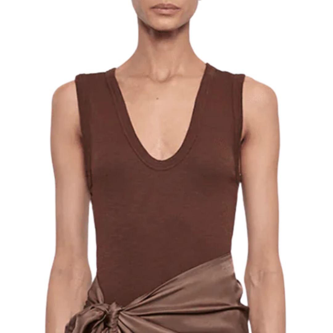 Textured Rib Sleeveless U in Chocolate