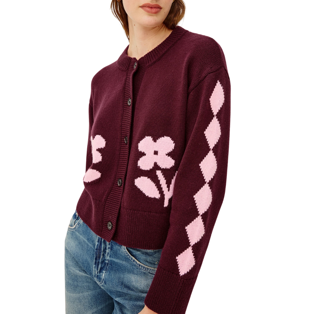Mavie Cardigan in Garnet Daisy