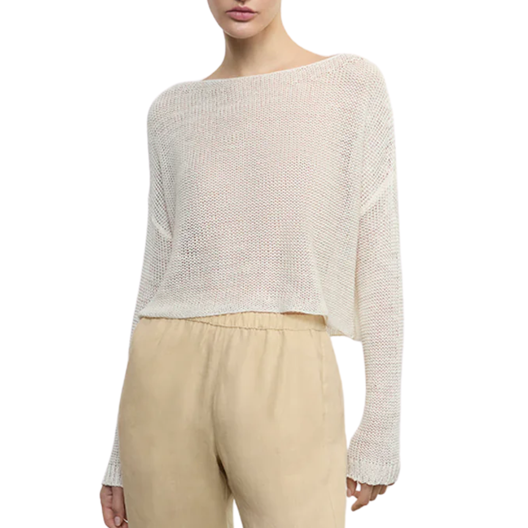 Linen Knit Bateau Sweater in White