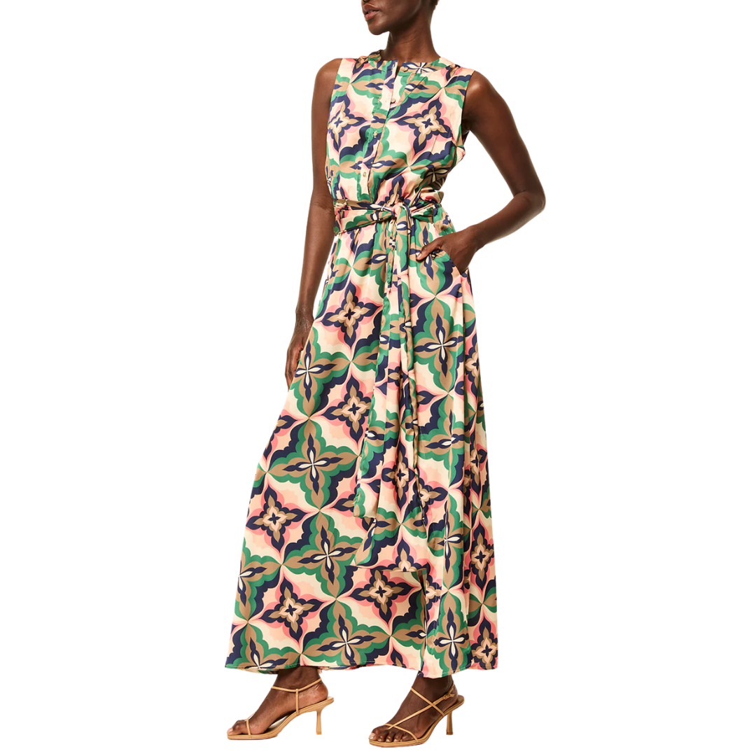 Anabella Dress in Prismatic Tile Coral Satin