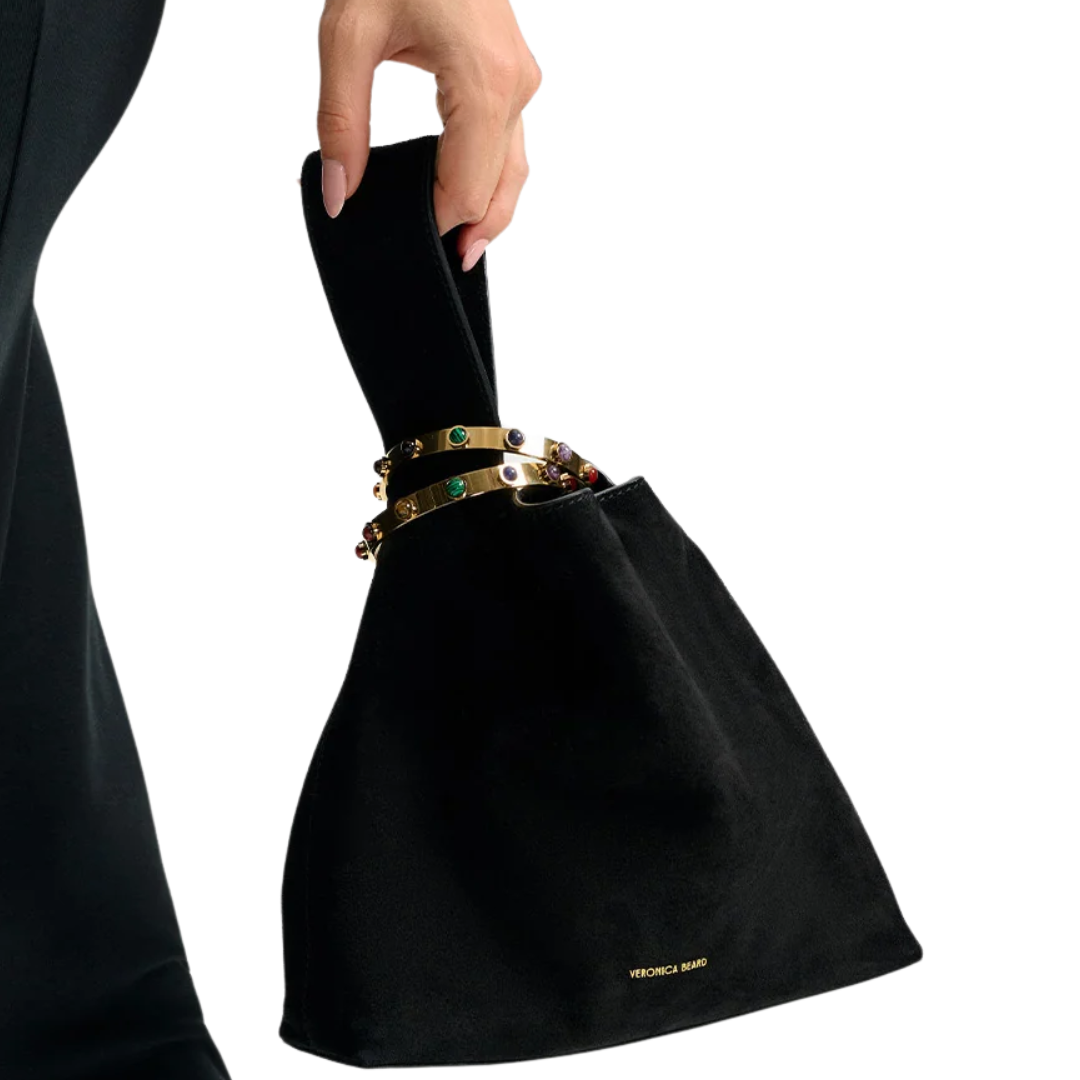Suede Swing Clutch in Black