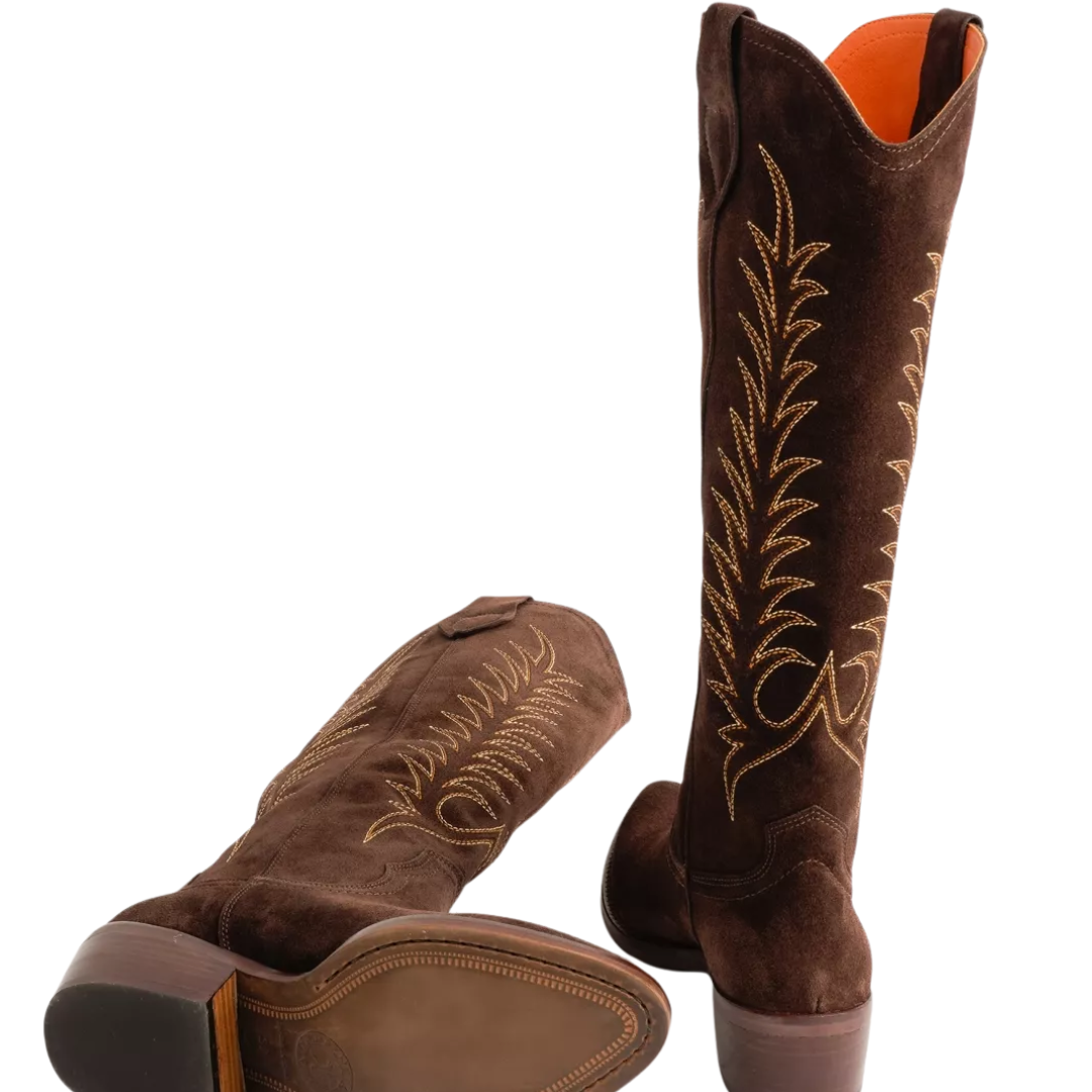 Blanca Suede Embroidered Boot in Bitter Chocolate