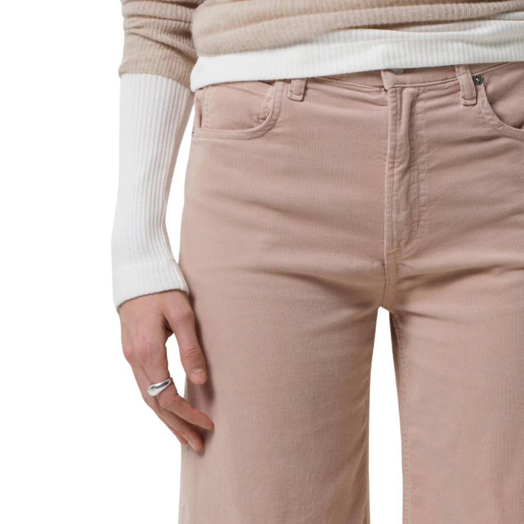 Lyra Wide Leg Crop Corduroy in Pale Stone