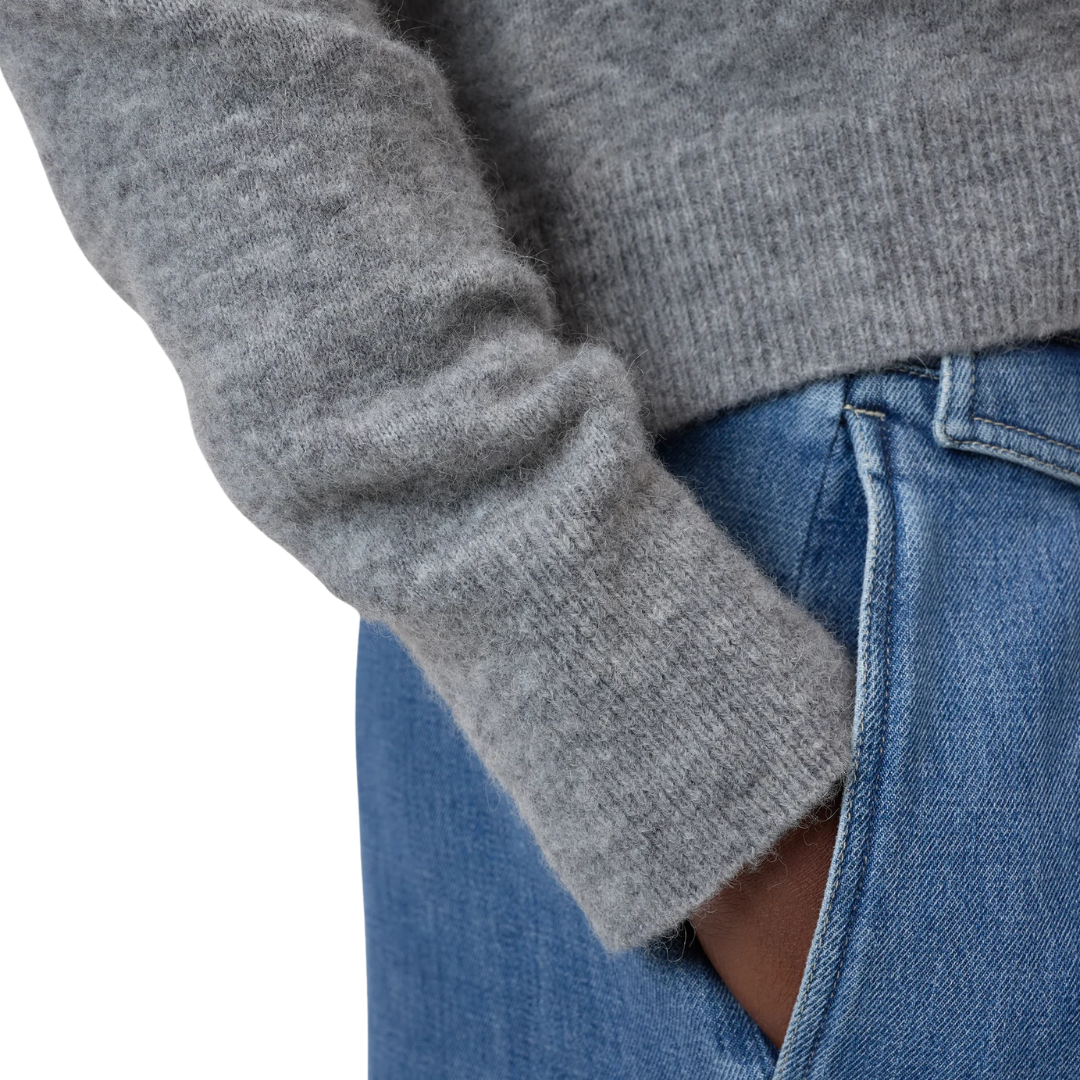 Crew Neck Cardigan in Light Grey Melange