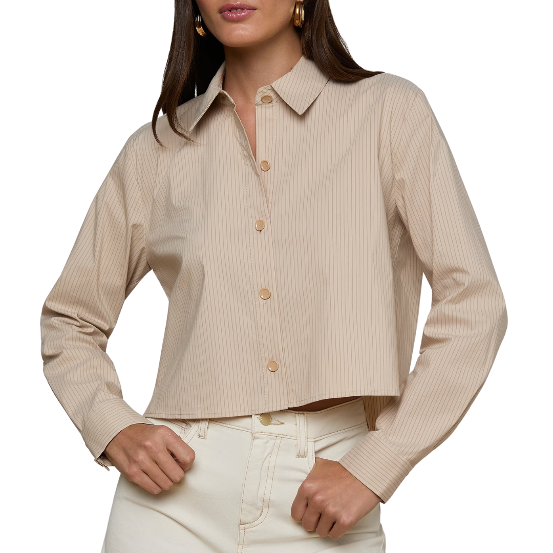 Cosette Shirt in Macadamia/Light Brown Stripe