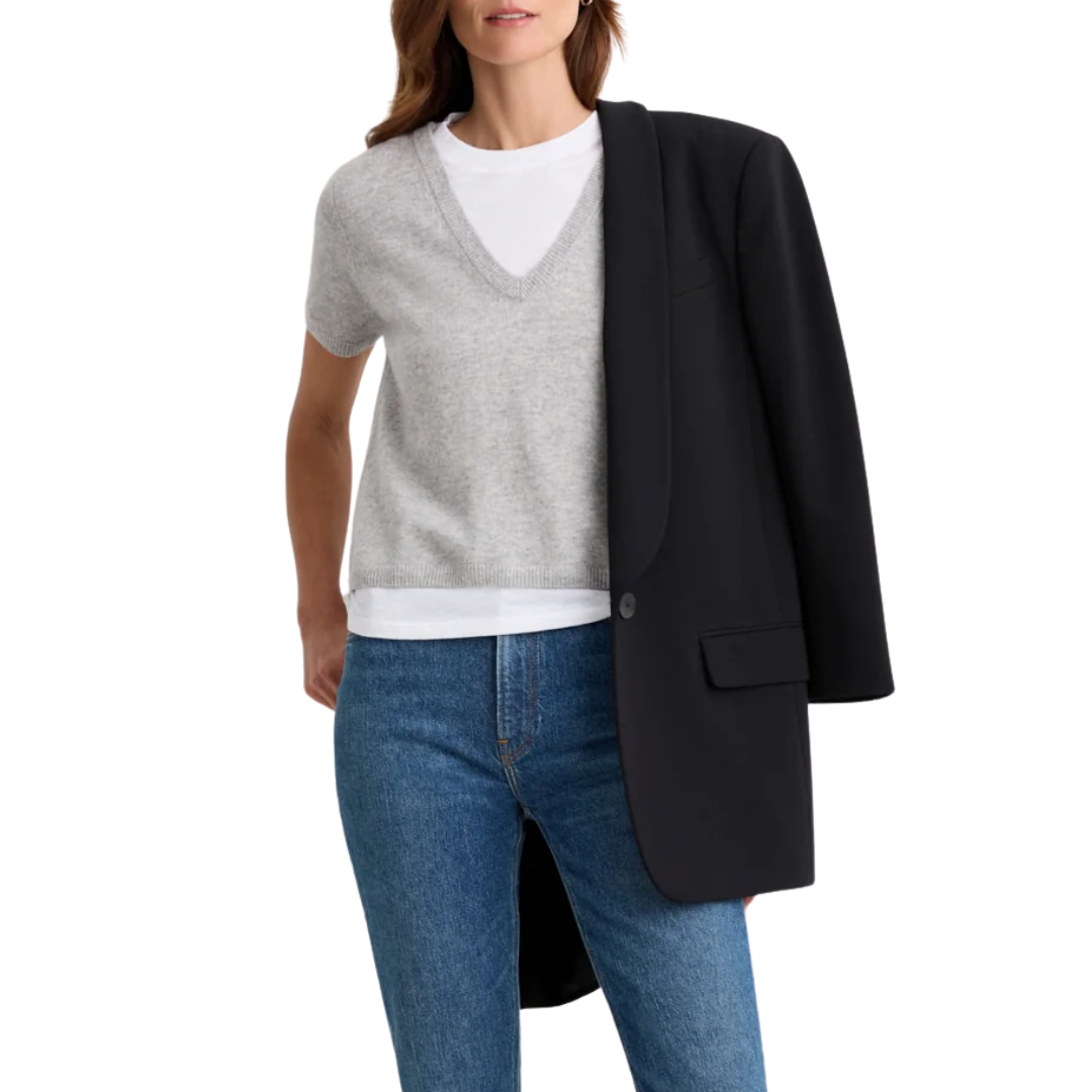 Kadri Cashmere V-Neck Tee in Heather Grey