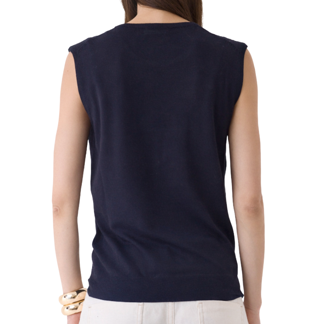 Extrafine Merino Silk Knit Sleeveless Crewneck in Marine