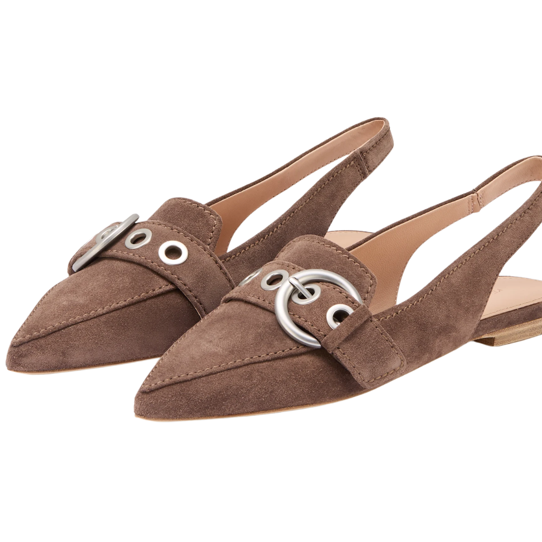 Greta Suede Flat in Coco/Silver