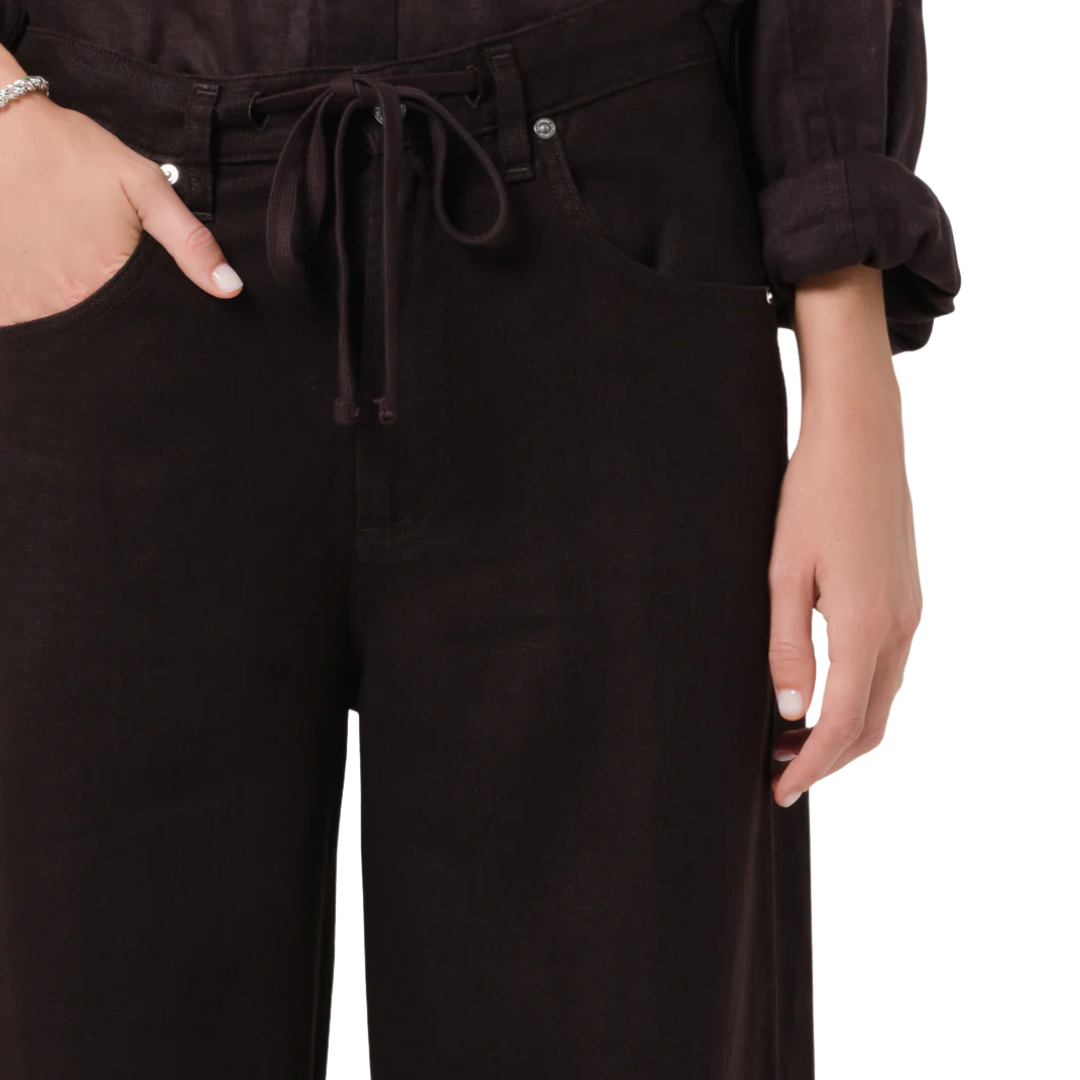Brynn Drawstring Linen Trouser in Chocolate