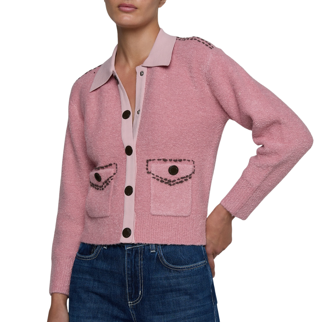Poetry Cardigan in Mauve Rose/Dark Brown