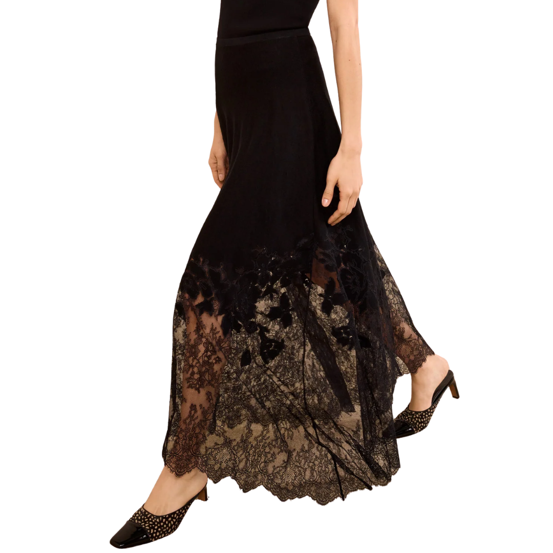 Josina Lace Midi Skirt in Noir
