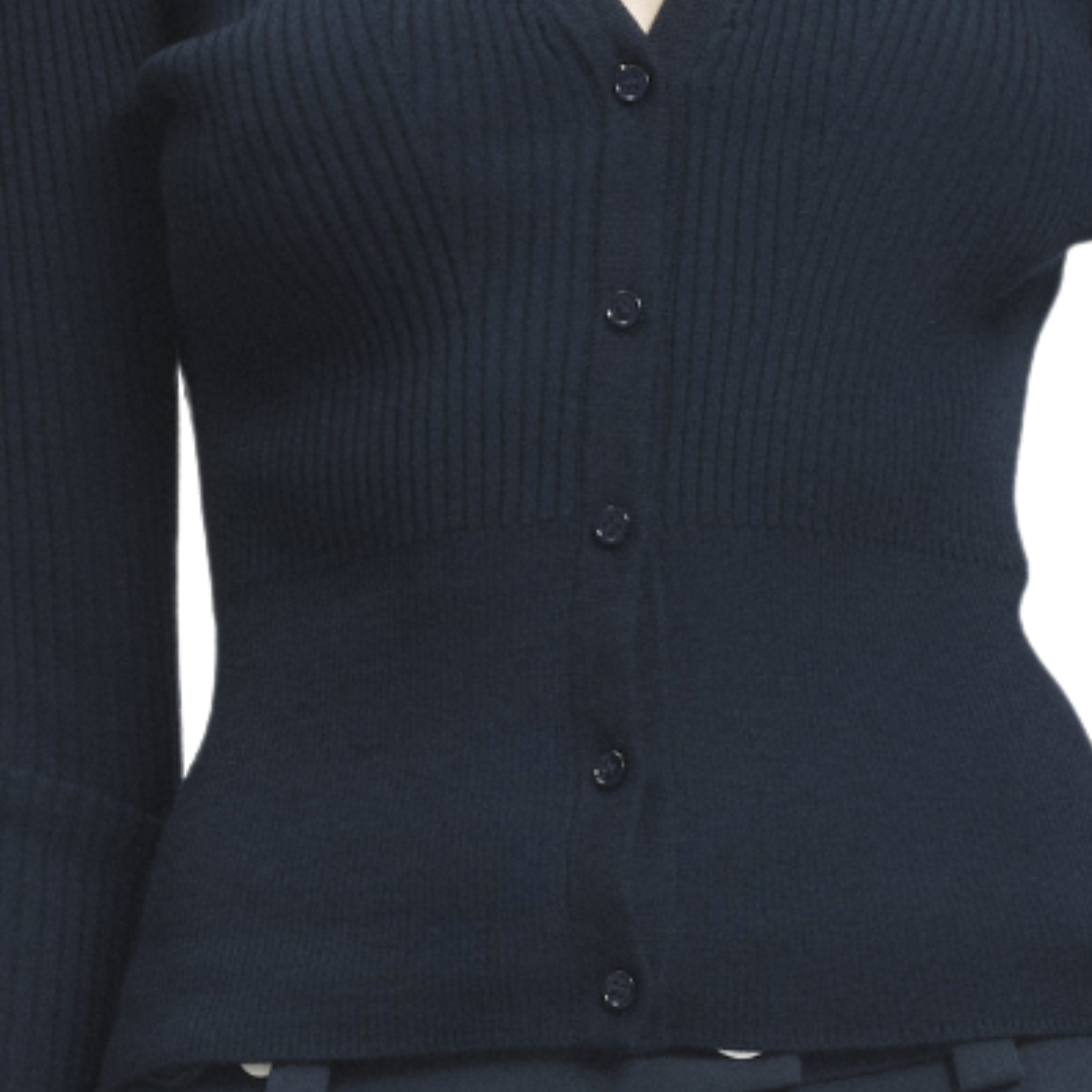Braylon Rib Cardigan Sweater in Navy