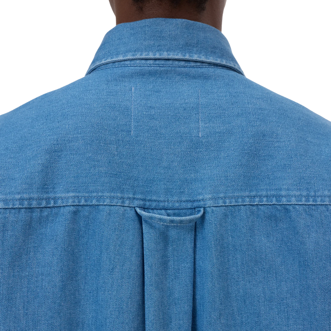 Cropped Denim Shirt in Mid Blue