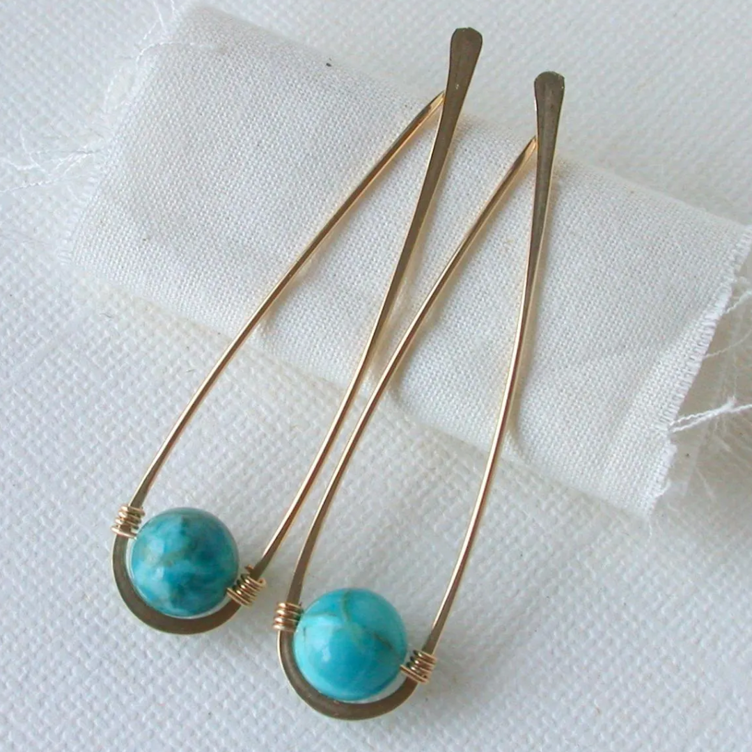 Turquoise Water Drop Earring Threaders in Gold