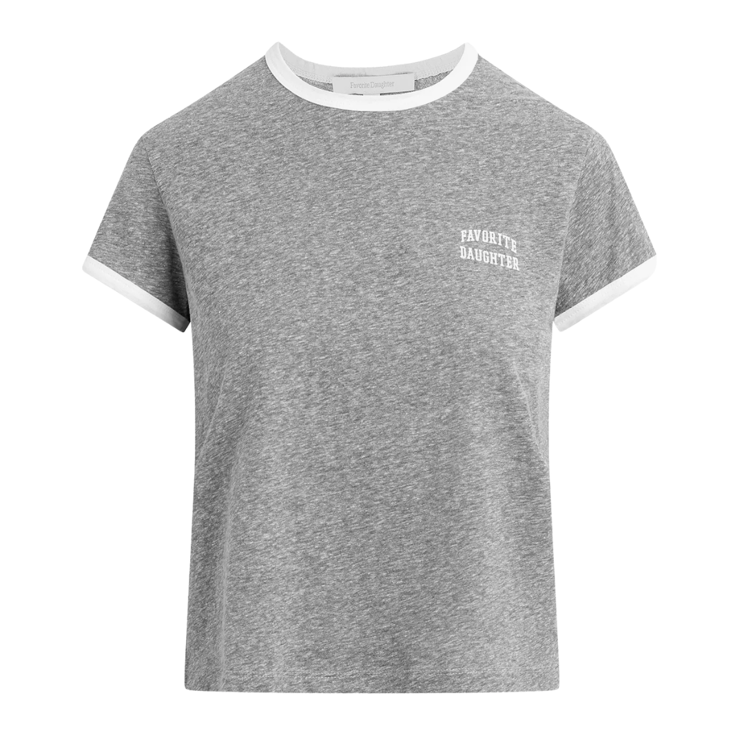 The Collegiate Chest Logo Ringer Tee in Heather Grey White