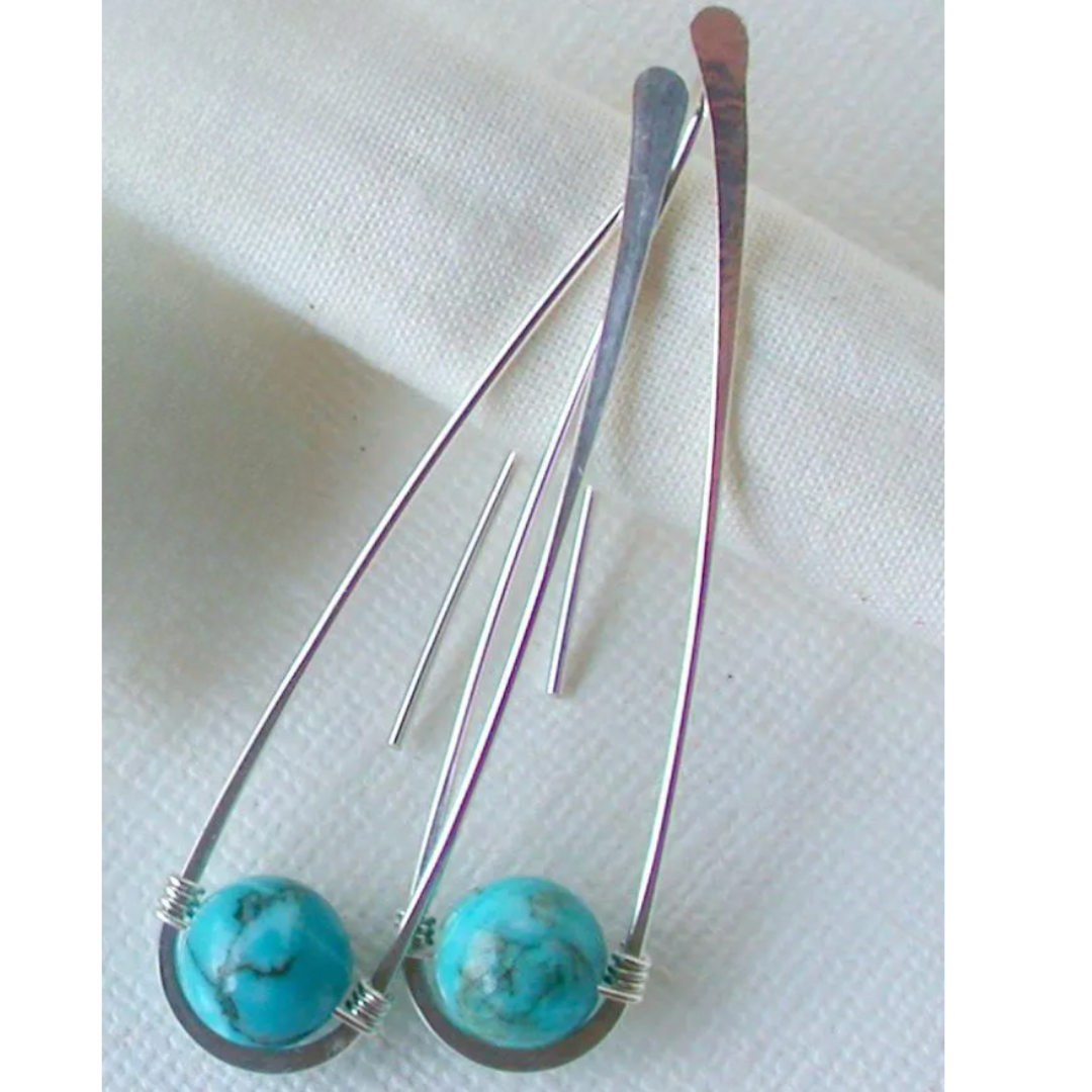 Turquoise Water Drop Earring Threaders in Sterling Silver