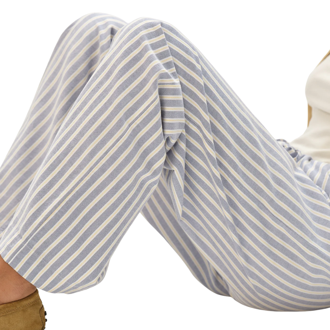 The Oxford Stripe Drawstring Pant in Butter Stripe