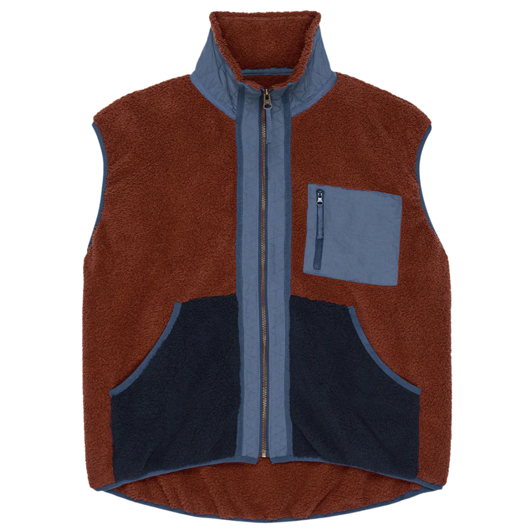 Plush Tundra Vest in Chocolate & Navy