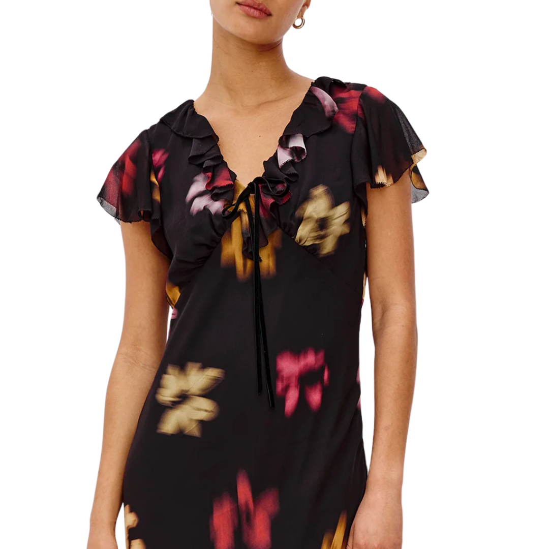 Neela Dress in Onyx Blurred Floral