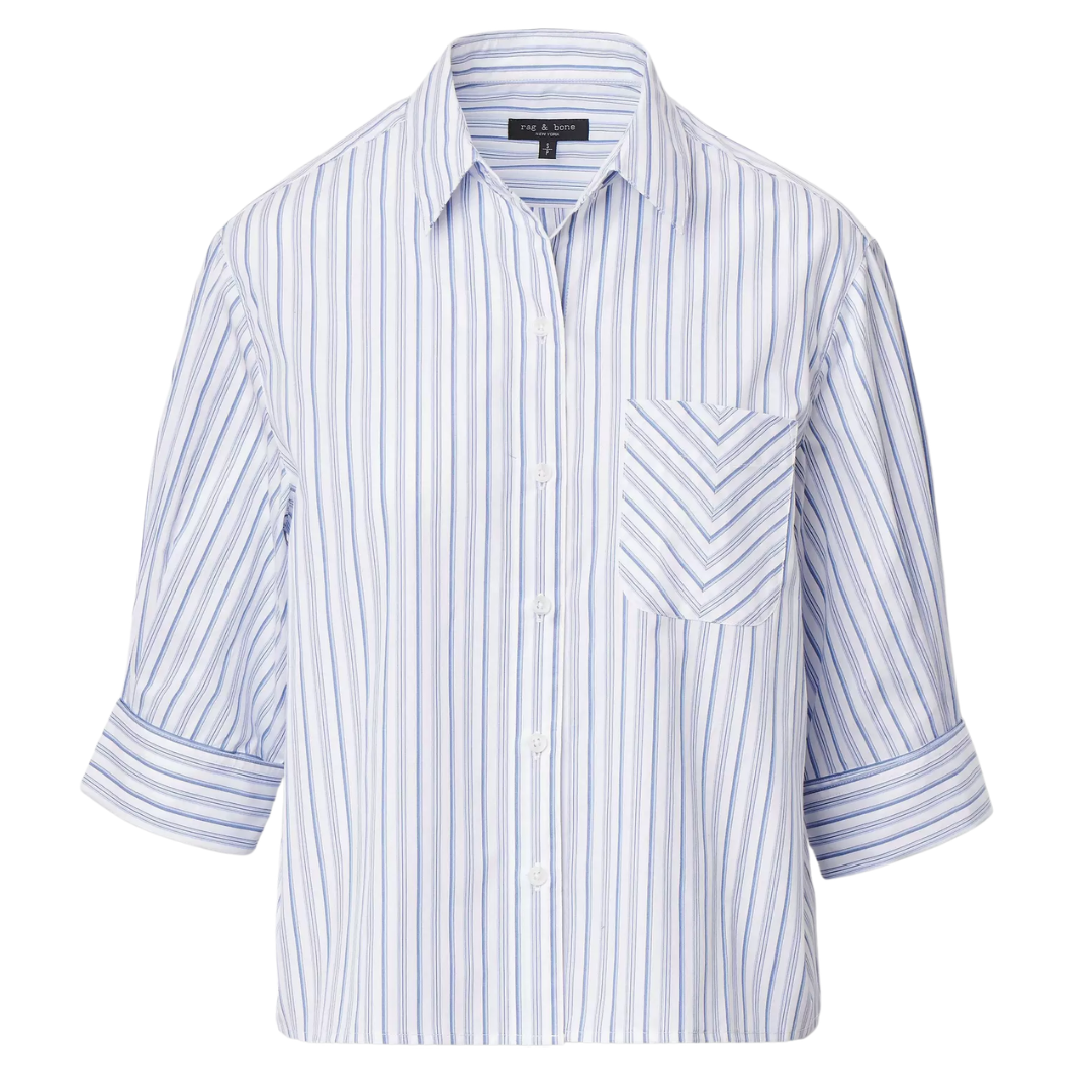 Lucia Striped Poplin Shirt in Baby Blue Stripe