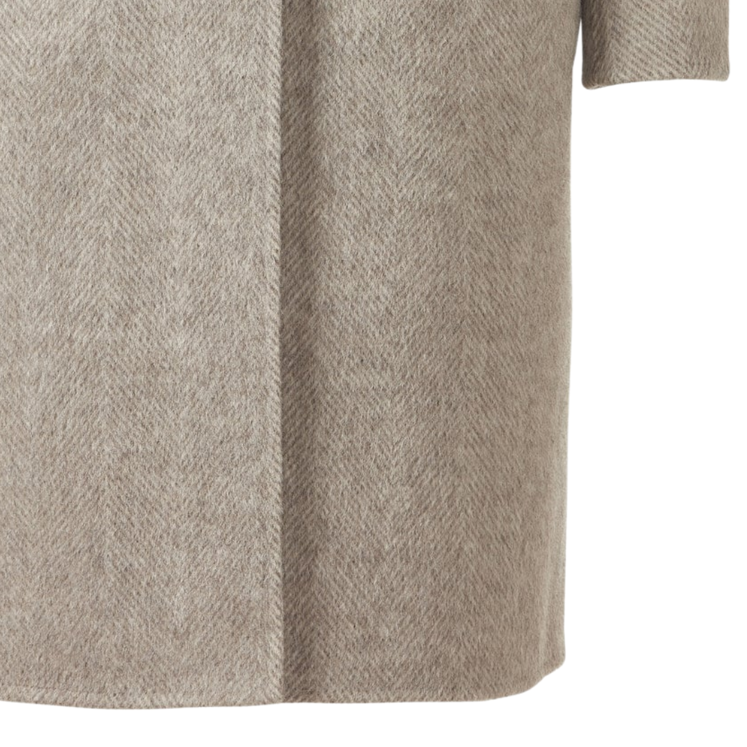 Brushed Herringbone Notch Collar Coat in Taupe Multi