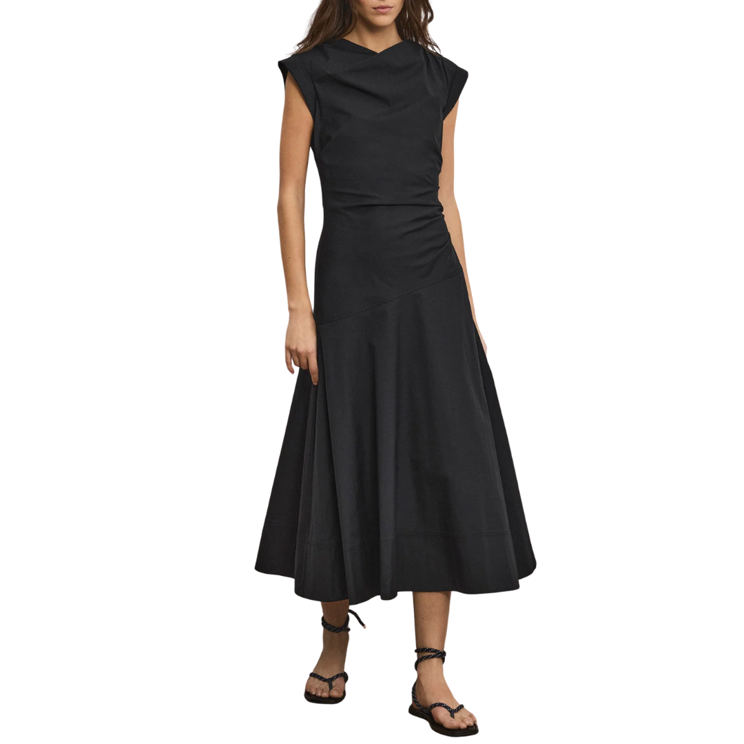 Lisette Cotton Poplin Midi Dress in Black