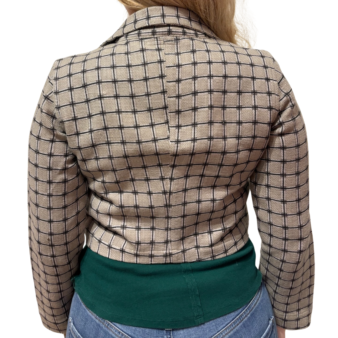 Check Crop Jacket in Taupe
