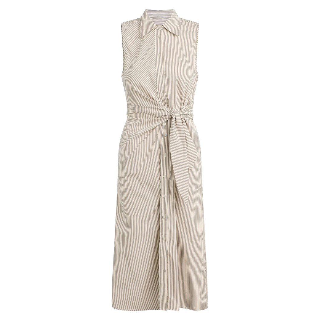 Good Behavior Midi Dress in Soft Taupe Stripe