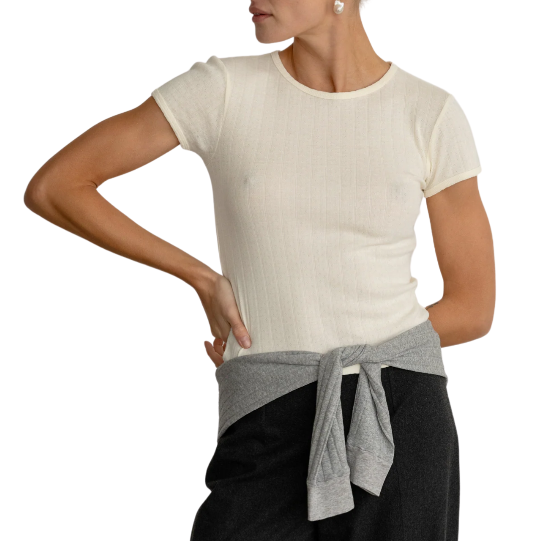 The Pointelle Baby Tee in Creme